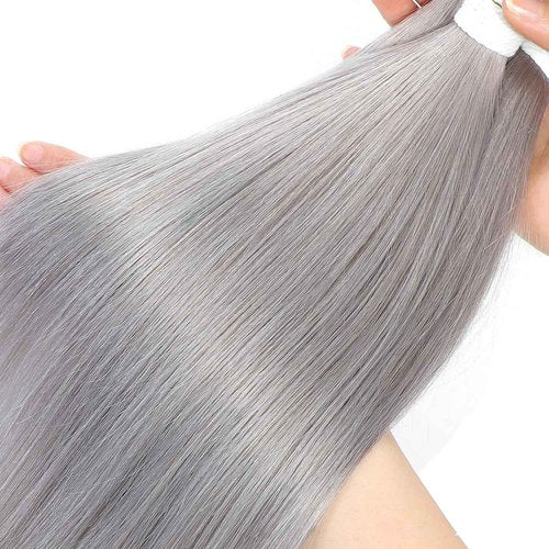 Condescension Brazilian Human Hair Bundles Sliver Grey 24 26 28 Inch Kinky Yaki Wave 3 Bundles Human Hair 100% Unprocessed Remy Brazilian Virgin Weave Hair Grey for Women