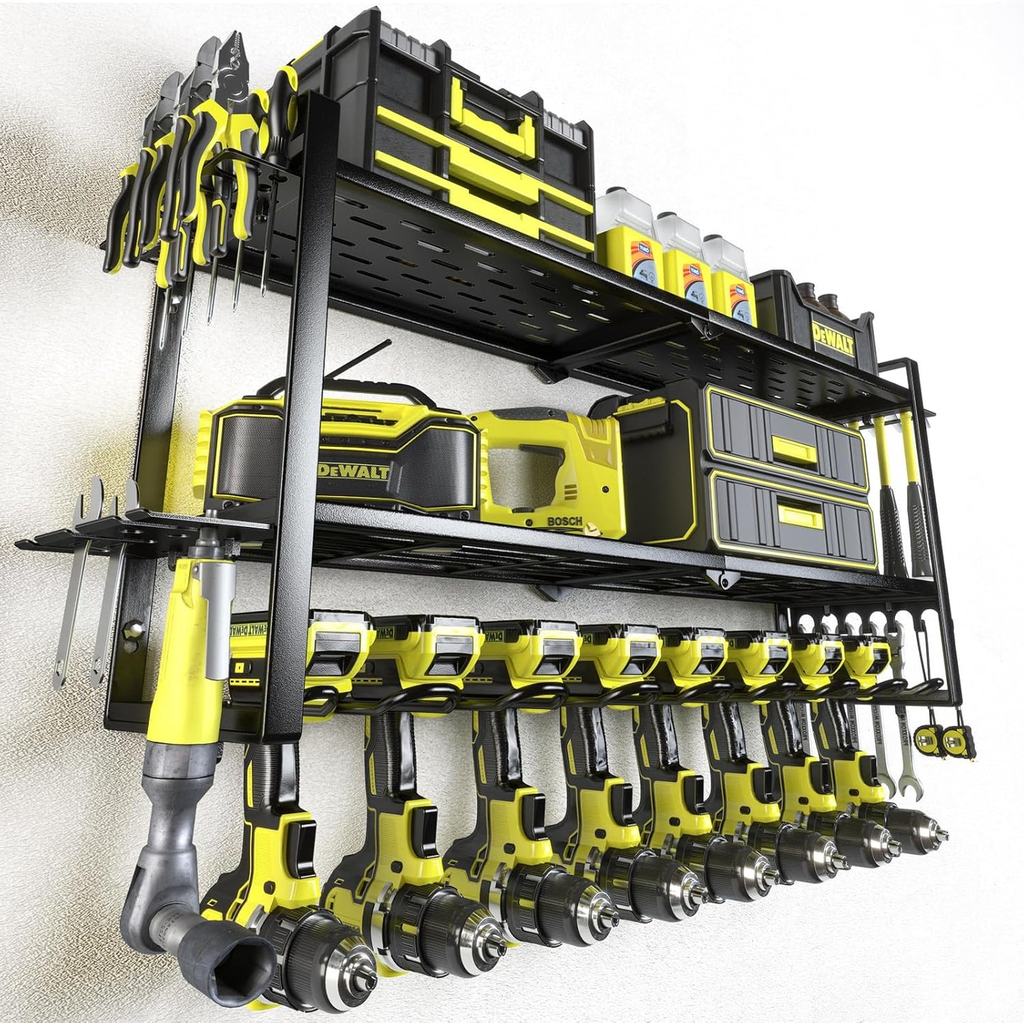 KAFAHOM Power Tool Organizer for Tool Storage, 8 Drill Holder Wall Mount, Tool Holder and Storage Rack for Garage Organization, Heavy Duty Metal Tool Shelf with Air tool/Screwdriver/Hammer Holder