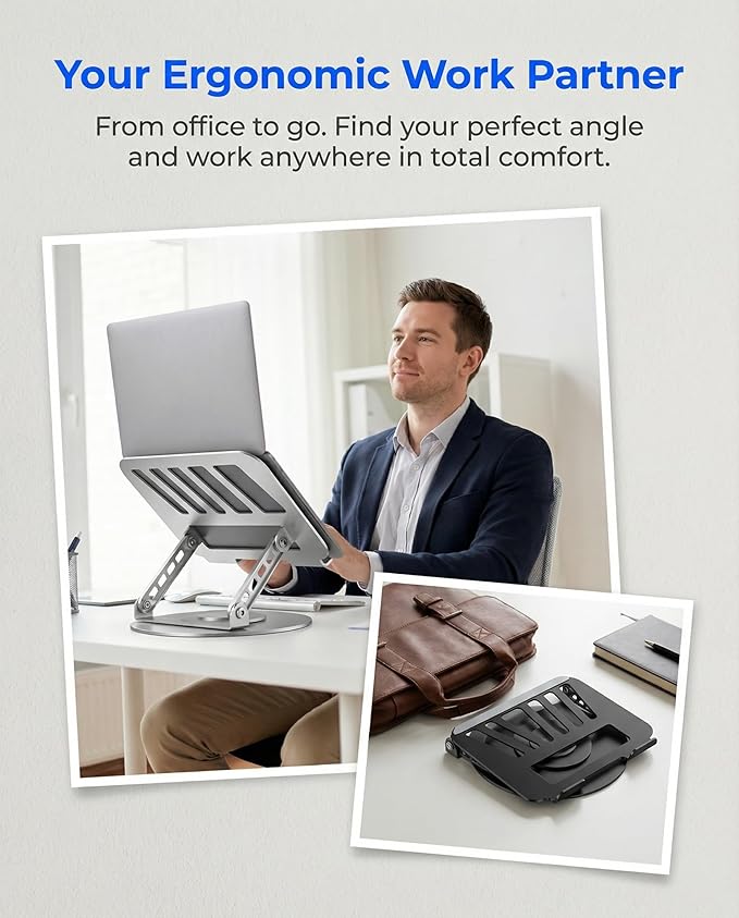 Compatible 360° Rotating Adjustable Laptop Stand, Fully Foldable Dual Rotary Shaft Laptop Riser Portable Standing Desk, Fits MacBook & All 10-15 Inch Laptops - Black