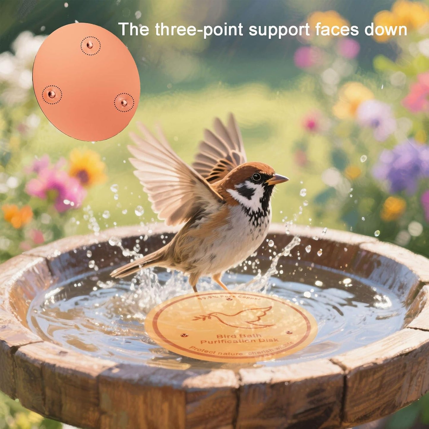 3Pack Bird Bath Copper Purification Disk | 0.6mm Reinforced 99.9% Pure Copper | Universal Fit for Outdoor Birdbaths(Birdbath Copper 3 Pack)