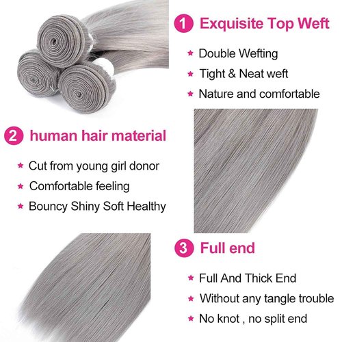 Condescension Brazilian Human Hair Bundles Sliver Grey 22 24 26 Inch Kinky Yaki Wave 3 Bundles Human Hair 100% Unprocessed Remy Brazilian Virgin Weave Hair Grey for Women