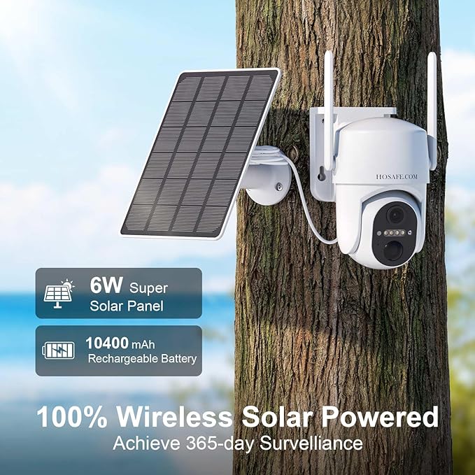 HOSAFE.COM 4G LTE Cellular Security Camera Wireless Solar Powered, No WiFi Security Camera Outdoor, 2K PTZ 360°, IP66 Waterproof for Farm Barn Jobsite Off-Grid, Free Cloud Storage (Need Apply)
