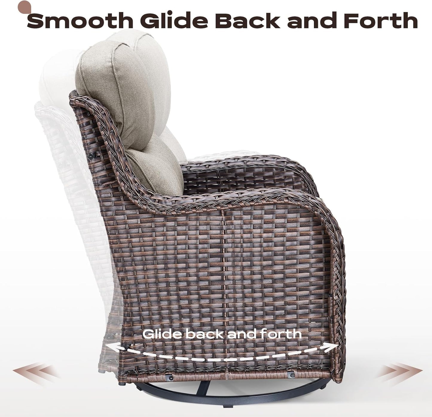 Wicker Outdoor Patio Furniture Set - 8 Piece Patio Conversation Sets with Swivel Rocker Chairs, Ottomans, Sofa and Coffee Table, 6 inch Cushions, Deep Seating, for Porch Deck Brown/Beige