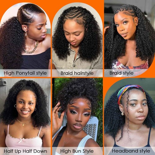 Second Generation Kinky Curly Half Wig Human Hair 210 Density 3 In 1 Seamless Flip Half Wigs Glueless Human Hair Beginner Friendly 18 Inch KinkyCurly Wig with Full Drawstring Headband Wig for Women