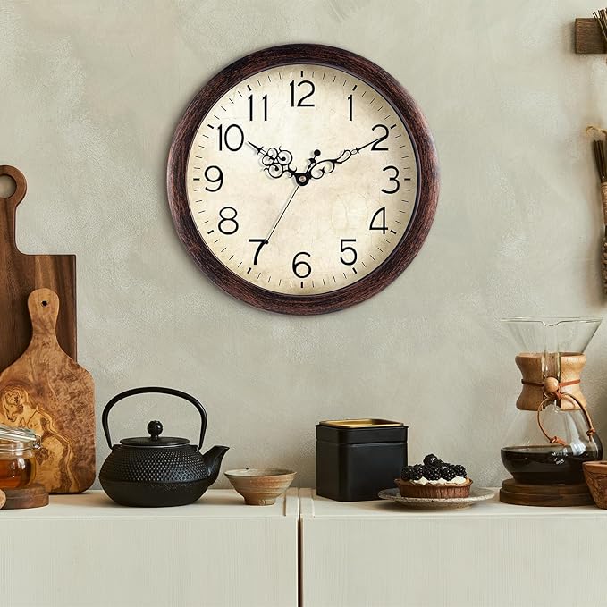 KECYET Wall Clock 10 Inch Vintage Wall Clocks Battery Operated Quartz Silent Non-Ticking Retro Rustic Style Clock Decorative for Kitchen,Bathroom, Living Room, Home Office (Bronze)