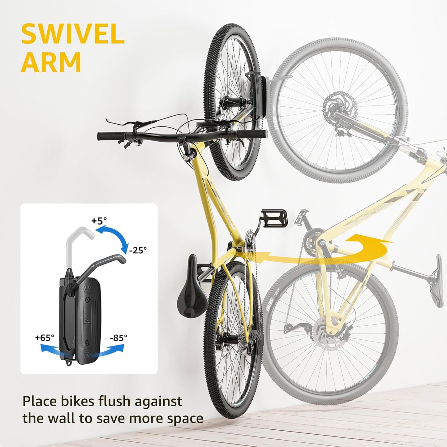 monTEK Swivel Bike Wall Mount – 4 Pack Garage Bike Hanger & Space-Saving Vertical Bike Rack for Garage & Apartment, Sturdy Bike Storage Hook Holds 66 lbs, Easy Installation & Scratch-Proof Design