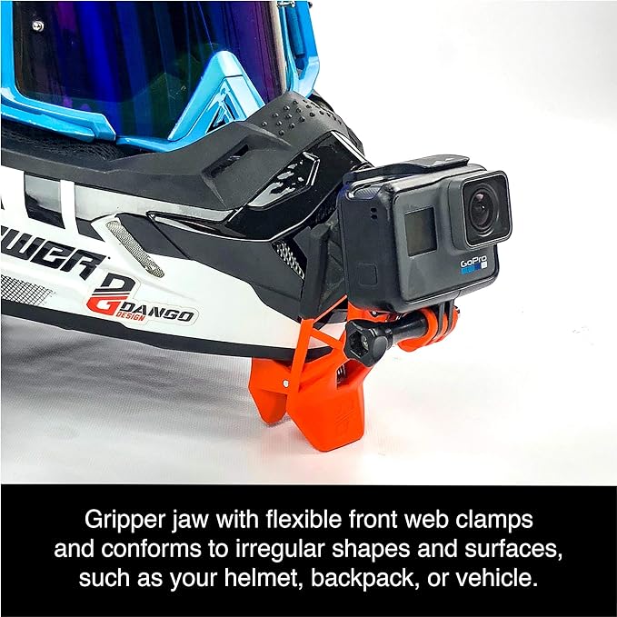 Dango Design Gripper Mount for GoPro/Osmo/Insta360 | Universal Helmet Clamp Mount for Action Cameras | Dirtbike, Motocross, Enduro, Motorcycle, and ATV Helmets | Action Orange