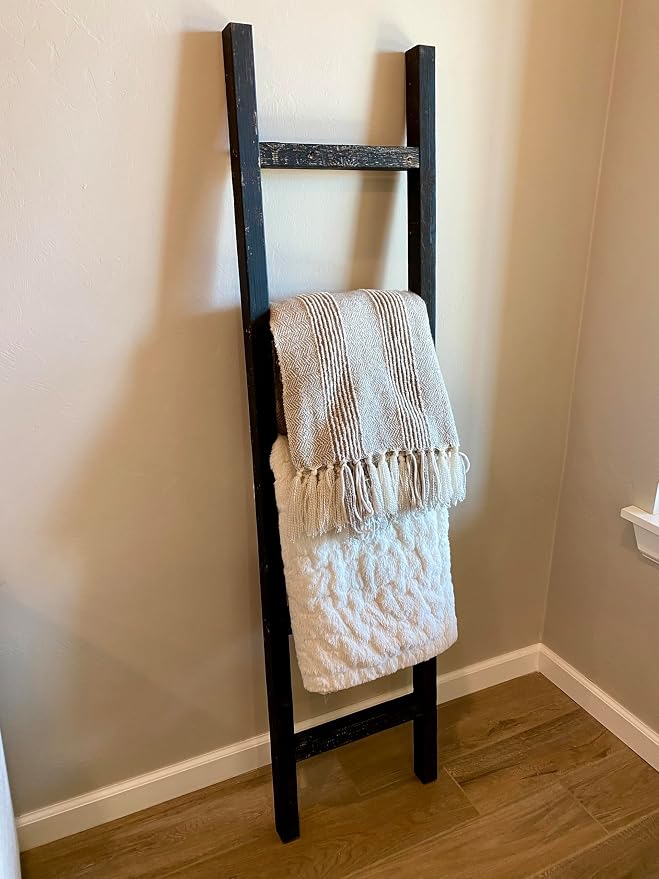 BarnwoodUSA Rustic Farmhouse Decorative Ladder - Our 6 ft Ladder can be Mounted Horizontally or Vertically and is Crafted from Upcycled Wood | No Assembly Required | Black