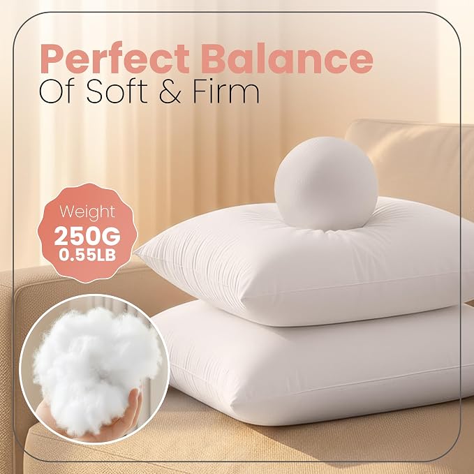 Utopia Bedding 12x12 Pillow Inserts, Set of 2, White – Indoor Decorative Throw Pillows for Bed, Sofa & Couch – Soft, Supportive & Fluffy Cushion Inserts