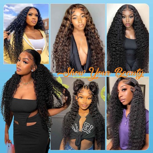 Deep Wave Lace Front Wigs Human Hair Deep Curly Human Hair Wig 13x4 Hd Transparent Frontal Wigs 200% Density Glueless Wigs Curly Wave Wig for Women Pre Plucked with Baby Hair Natural Color(18 Inch)