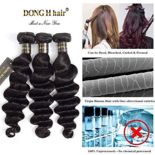DONG H hair 12A Loose Deep Wave Bundles Human Hair 3 Bundles Brazilian Virgin Loose Deep 100% Unprocessed Loose Wave Bundles Human Hair for Women(16" 18" 20",3 bundles)
