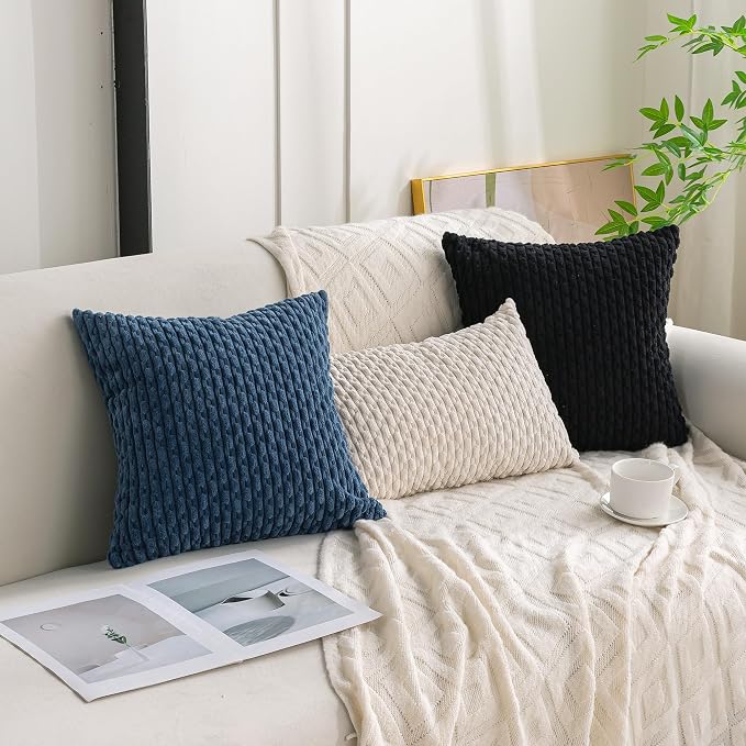 Set of 4 Blue Decorative Throw Pillow Covers 22x22 Inch Corduroy Pillow Covers for Bed Couch Sofa Living Room Soft Square Cushion Cases