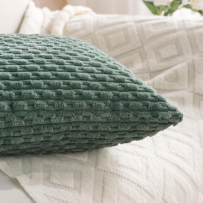 Set of 4 Teal Green Decorative Throw Pillow Covers 20x20 Inch Corduroy Pillow Covers for Bed Couch Sofa Living Room Soft Square Cushion Cases