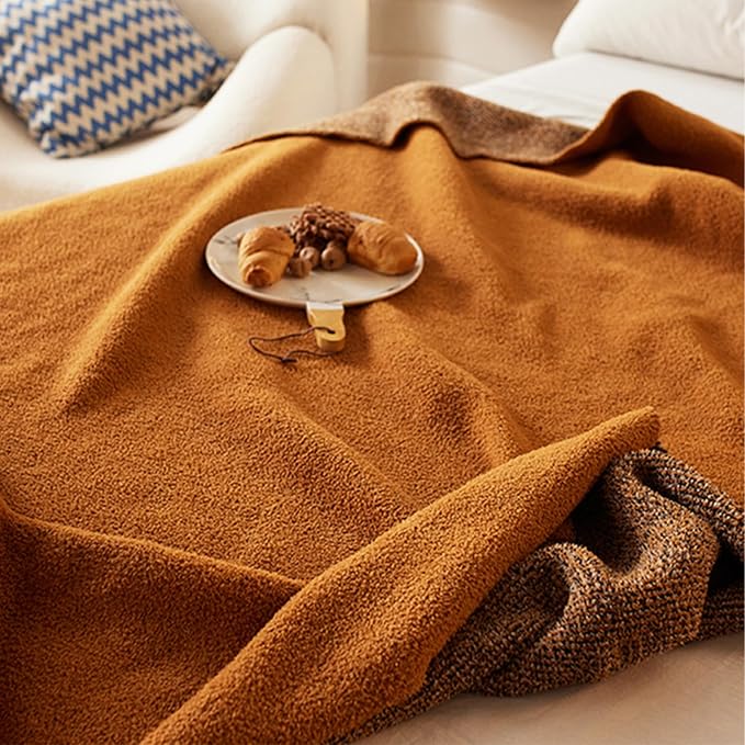 Burnt Orange Throw Blanket 50x70, Reversible Textured Fleece Blankets for Couch and Bed, Soft Warm Decorative Cozy Sofa Blanket for All Seasons