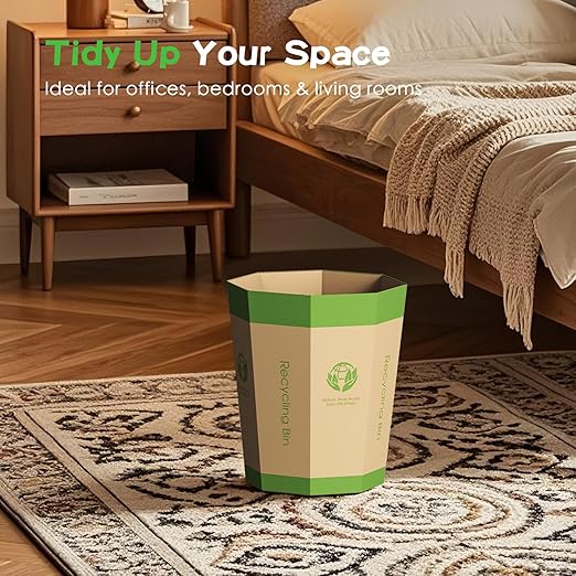 6-Pack Cardboard Trash Can – Foldable, Recyclable, Plastic-Free & Reusable Small Waste Paper Basket - Garbage Bin Perfect for Office, Bedrooms, Home, Events & Outdoor Activities (3.2 Gallon)