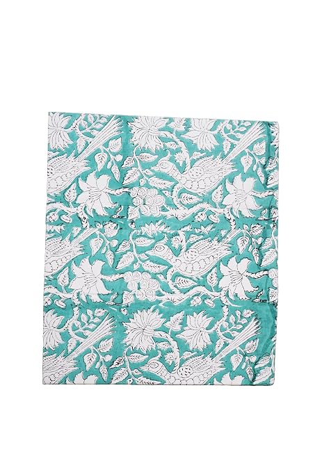 3.3 Gallon Cotton Hand Block Printed Paper Waste Basket |Small Decorative Trash Can for Housewarming Gifts in Living Room, Bedroom, Bathroom | Eco-Friendly, Plastic-Free (1, L, Green White MOR)