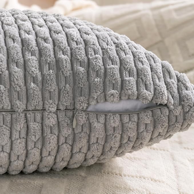 Set of 4 Grey Decorative Throw Pillow Covers 16x16 Inch Corduroy Pillow Covers for Bed Couch Sofa Living Room Soft Square Cushion Cases