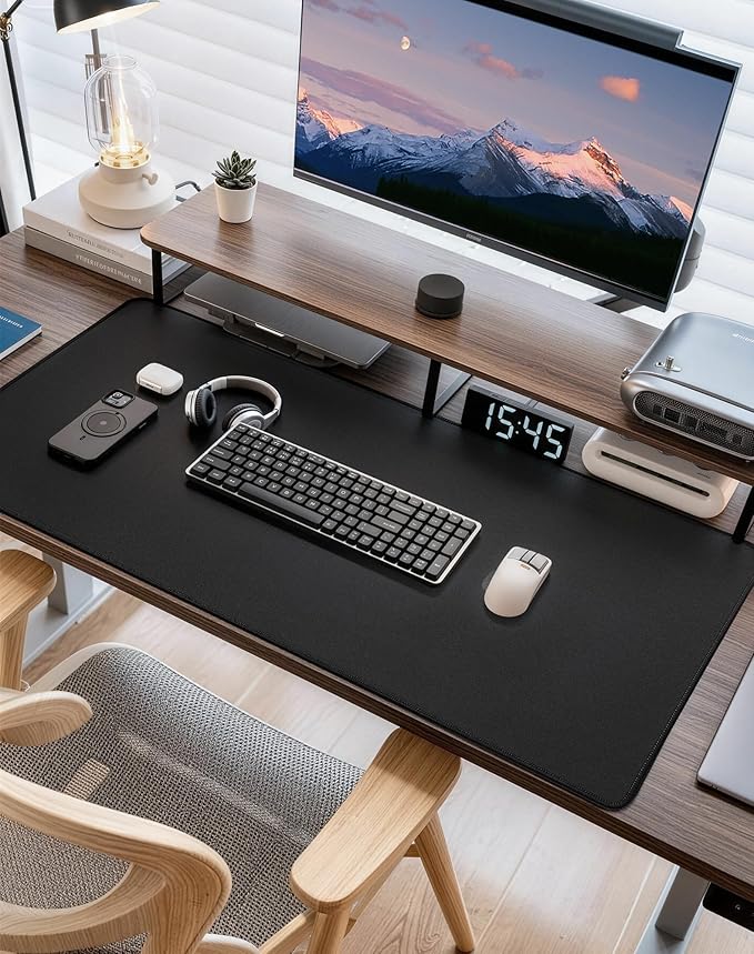 Reniteco Waterproof Large Gaming Mouse Pad with Durable Stitched Edges, Non-Slip Rubber Base, Grainy Jacquard Mouse Mat Desk Pad for Home Office Gaming, 35.4''x15.7''x0.12'', Matte Black