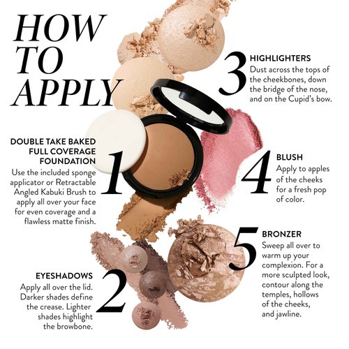 LAURA GELLER NEW YORK Baked Starter Kit - Full Coverage: Double Take Powder Foundation, Light and Best of the Best Face Palette and Retractable Angled Kabuki Brush