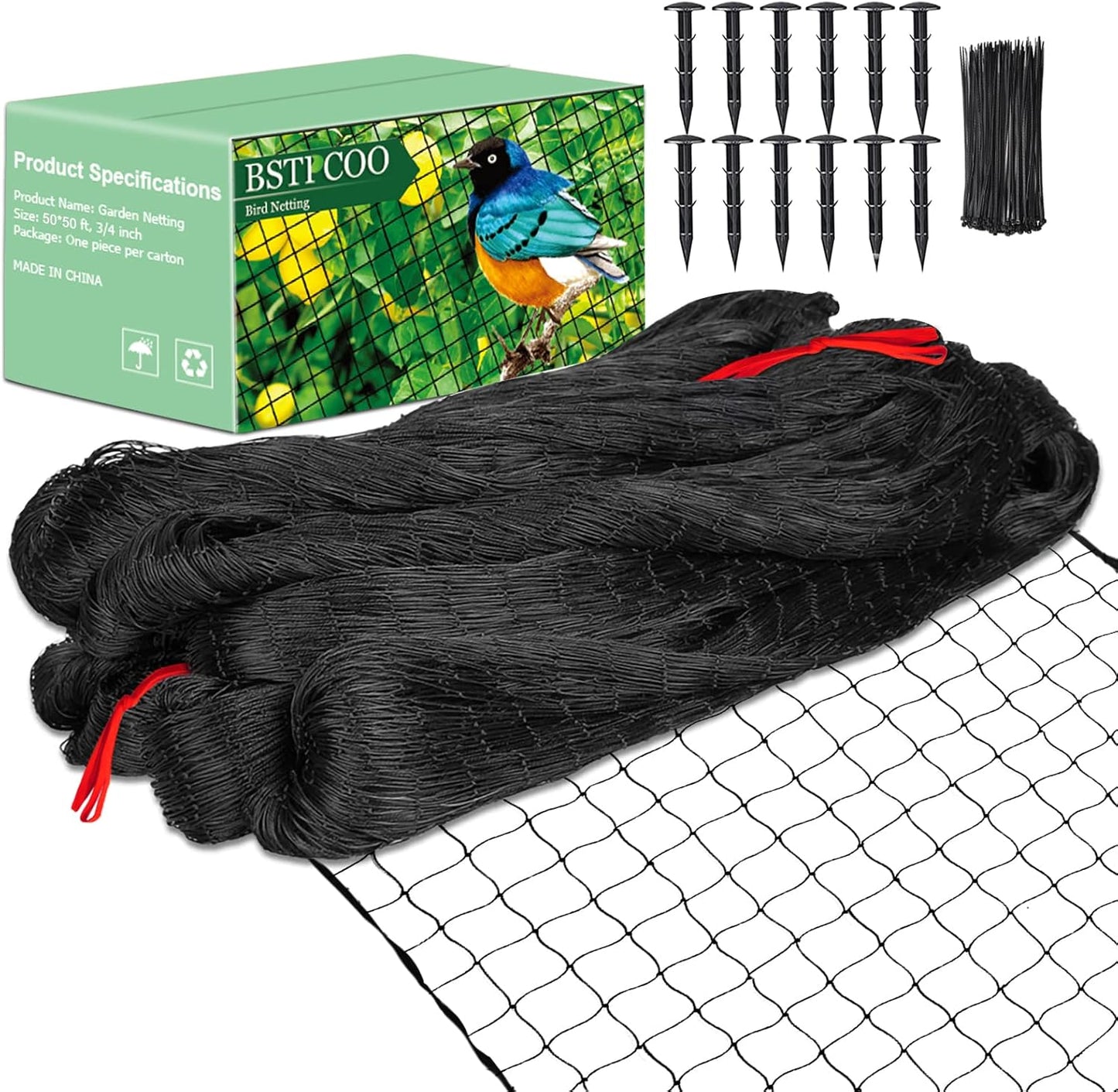 Bird Netting 50'x50 Hawk Net to Protect Chickens, Nylon 3/4" Mesh Poultry Netting for Chicken Coop Roof, Trellis Netting for Fruits Trees Plant