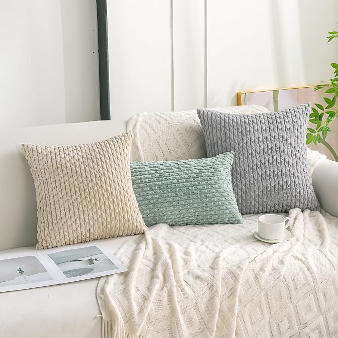 Set of 4 Beige Decorative Throw Pillow Covers 22x22 Inch Corduroy Pillow Covers for Bed Couch Sofa Living Room Soft Square Cushion Cases