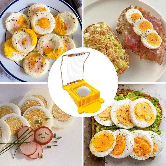 Egg Slicer for Hard Boiled Eggs, Food Slicer with 14 Stainless Steel Wires, Heavy Duty Hard Boiled Egg Cutter, Spam Slicer for Soft Fruit Strawberry Luncheon Meat Home Use (1Pcs, Yellow)