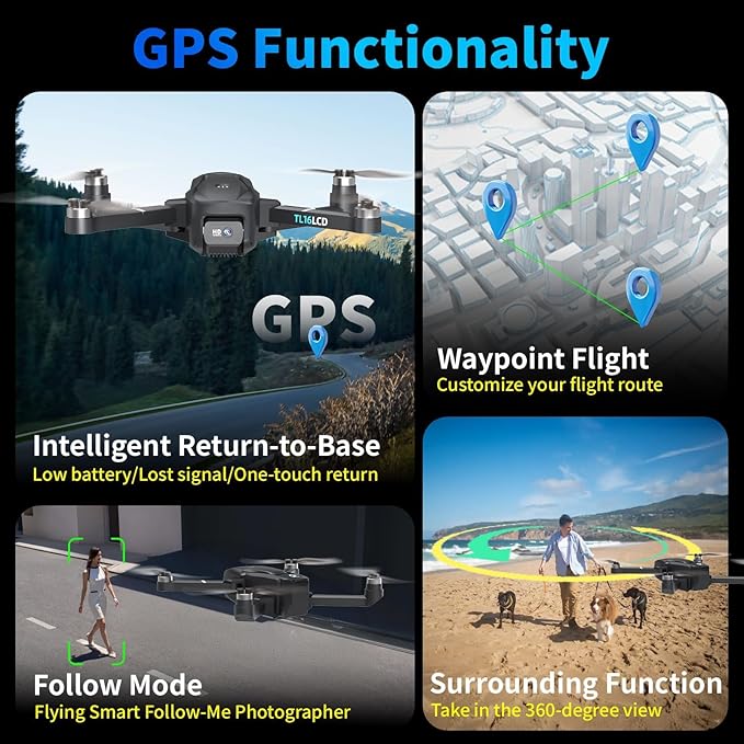Drones with Camera for Adults 4K, GPS Drone with 4.5” LCD Screen Controller Follow Me Auto Return 5G Long Range Transmission Foldable FPV Drone for Beginners Under 249g