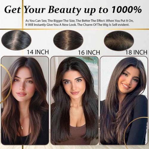 RMYHIG Hair Toppers for Women Real Human Hair, 360° 3D Human with Thinning Upgrade Middle Part Clip in Bangs Topper Hair Pieces for Women Daily (Mocha Brown, 14 Inch-3D-Side)