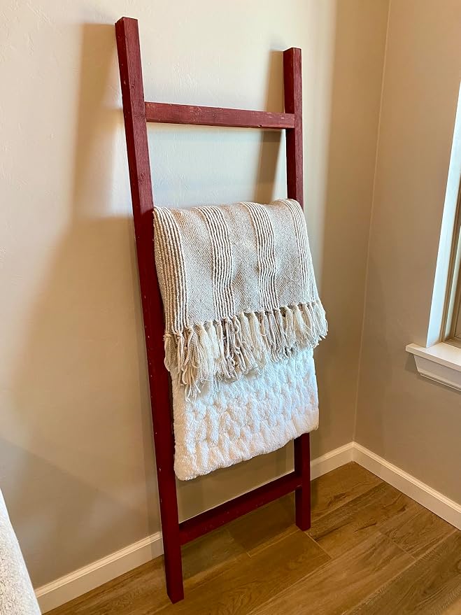 BARNWOODUSA Rustic Farmhouse Decorative Ladder - Our 6 ft Ladder can be Mounted Horizontally or Vertically and is Crafted from Upcycled Wood No Assembly Required Rustic Red