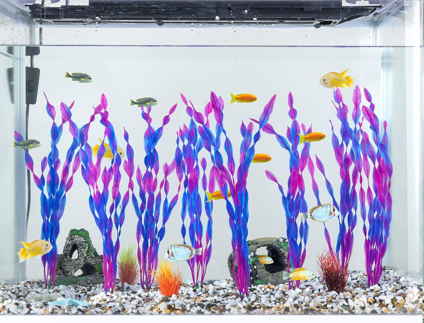 MyLifeUNIT Artificial Seaweed Water Plants for Aquarium, Plastic Fish Tank Plant Decorations 10 PCS (Purple)
