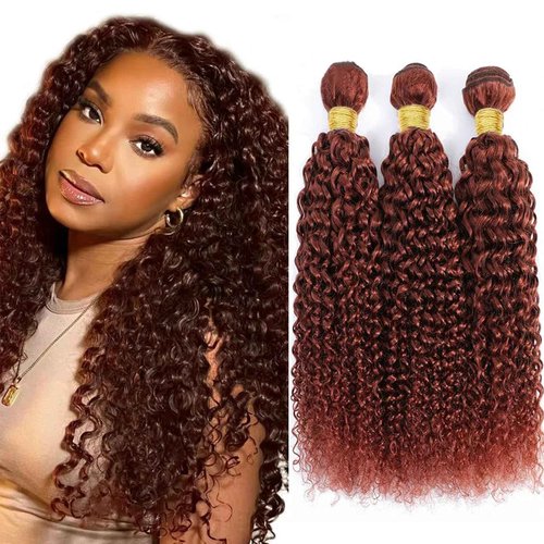 Fabimiya Human Hair Bundles Copper Red Brown 33# Jerry Curly 26 28 30 Inch Bundles Human Hair 100% Unprocessed Soft Sewn In Hair with Double Weft for Black Women