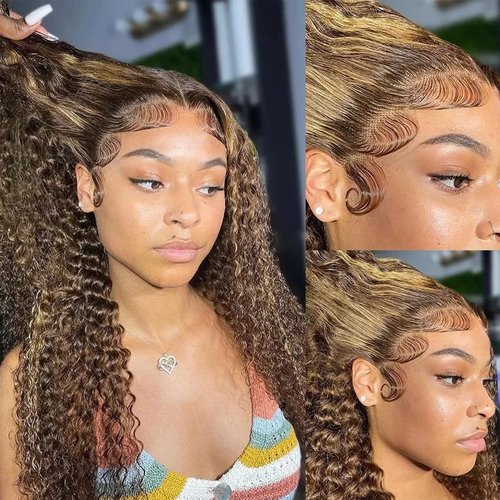 YINGRUN Honey Blonde Wig Human Hair 13×4 Wave Lace Front Wigs Human Glueless Wigs Human Hair Pre Plucked Pre Cut Black Women with Baby Hair 23 Inch