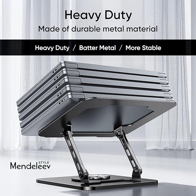 Grey Laptop Stand for Desk with 360 Rotating Base Compatible with MacBook Pro/Air Notebook up to 16 Inches Computer Stand for Laptop Ergonimic Foldable Riser for Desk