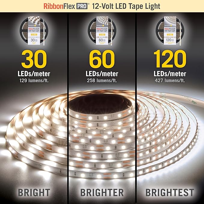 Armacost Lighting RibbonFlex Pro 12V White LED Strip Lights 60 LED/m, 5000K, 8.2 ft 162210