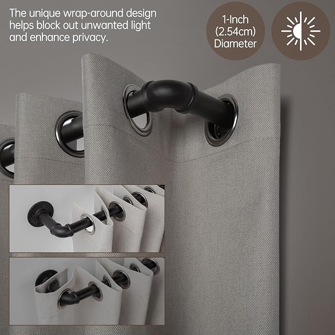 Zeerobee Curtain Rods for Windows 48 to 84, 1 Inch Industrial Wrap Around Black Curtain Rod, Indoor/Outdoor Room Divider Adjustable Drapery Pole, 48"-86"
