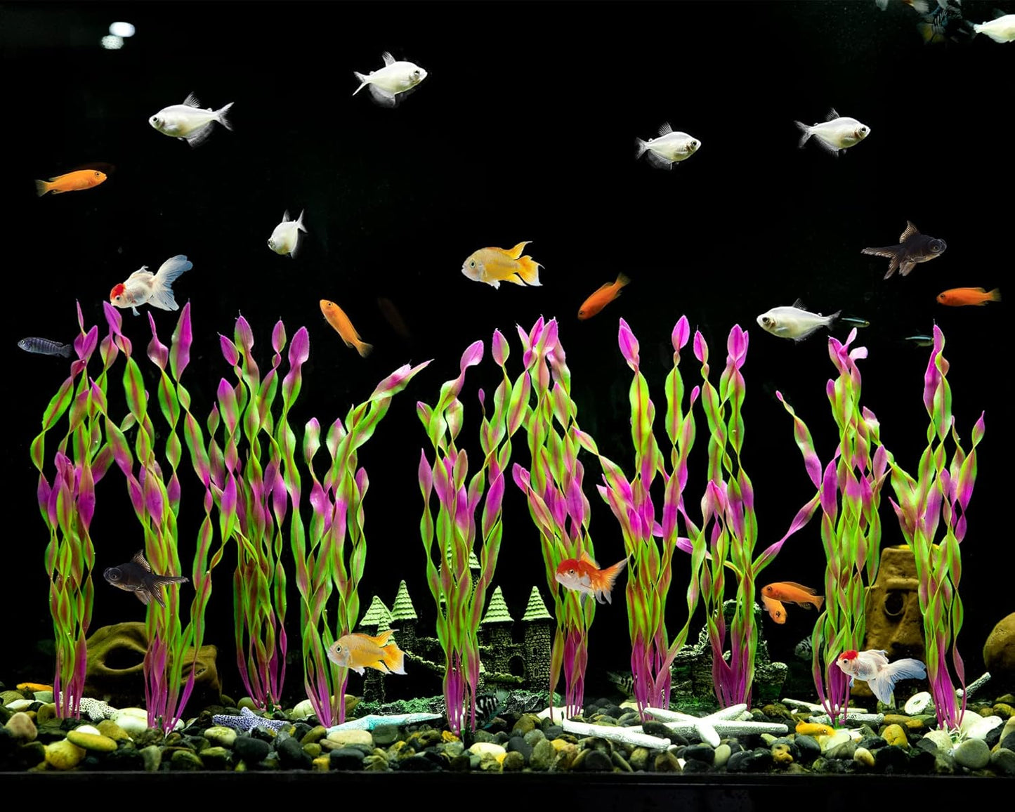 MyLifeUNIT Artificial Seaweed Water Plants for Aquarium, Plastic Fish Tank Plant Decorations 10 PCS (12 Inches Tall, Wine Red)