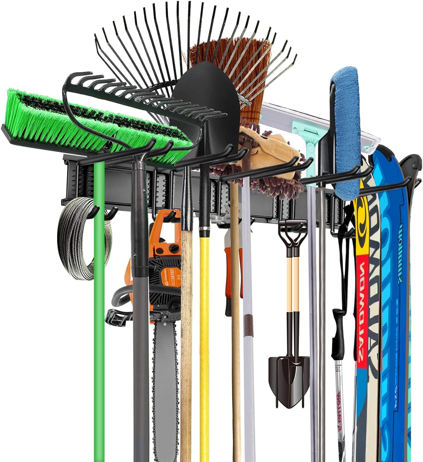 WALMANN Wall Mount Tool Organizer, Mop and Broom Holder, Garage Storage Rack, Heavy Duty Garden Tool Storage Organization System, Holds Up to 300lbs