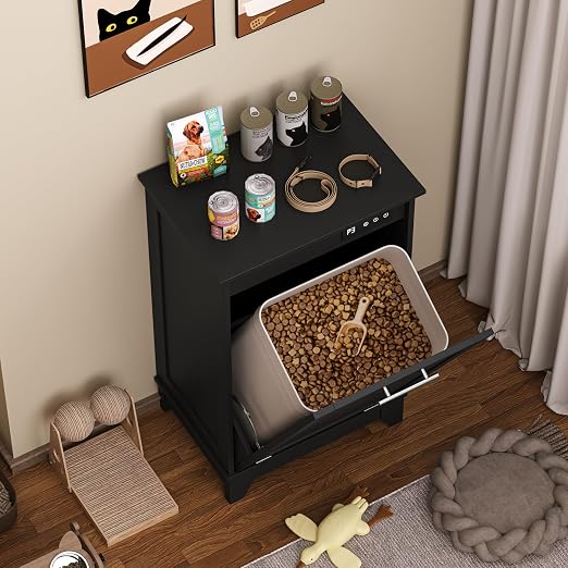 Single Tilt Out Trash Can Cabinet with Negative Ion Odor Control, Hidden 10-Gallon Recycling Cabinet, Dog Proof Garbage Can for Kitchen, Laundry, Dining Room, Black