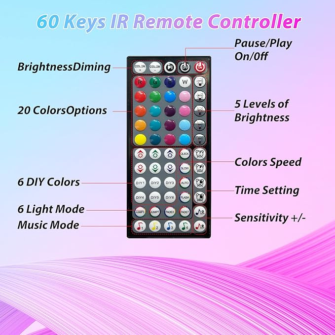 Ledagic Led Lights for Bedroom 50ft Music Sync Color Changing Led Strip Lights with Remote and App Control RGB Led Light Strip for Home Party Room Decor