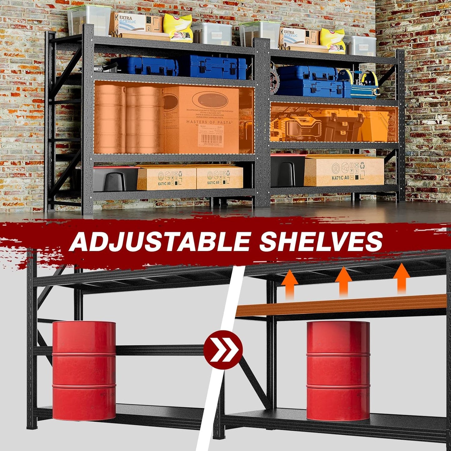 5000LBS Metal Steel Storage Shelves - 71.3" W Black 4 Tier Heavy Duty Rack Commercial Industrial Shelving with Adjustable Shelf for Basement Garage Warehouse - 71.3" W x 24" D x 70" H