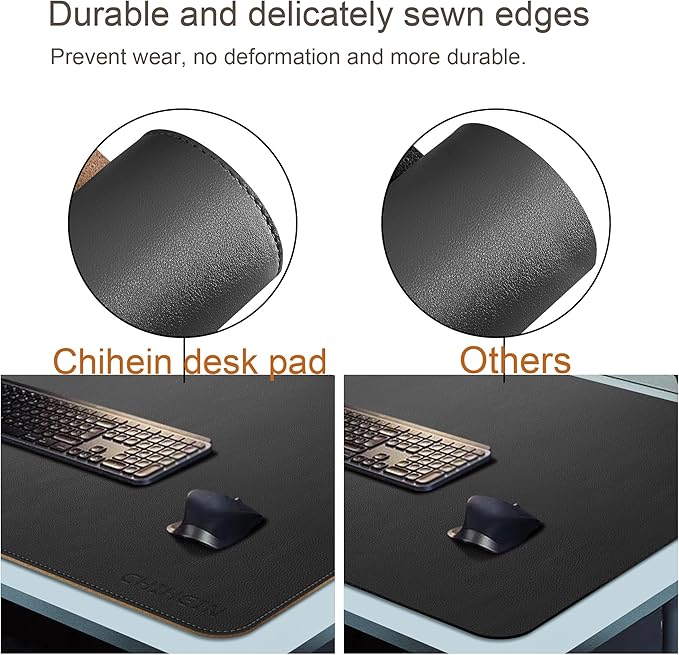 Chihein 47" x 20" 3XL Desk Mat with Cork & PU Leather, Dual Sided Desk Pad, Waterproof Computer Desk Mat for Gaming, Office, Home (Black)