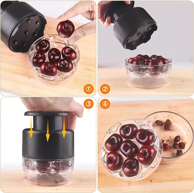 Cherry Pitter - UCMORX Multi Cherries Corer Stainless Steel Pitter Tool Making Cherry Jam - 7 Cherries(Black)