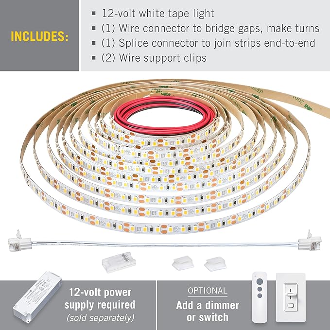 Armacost Lighting RibbonFlex Pro 12V White LED Strip Lights 120 LED/m, 3000K, 8.2 ft 143210