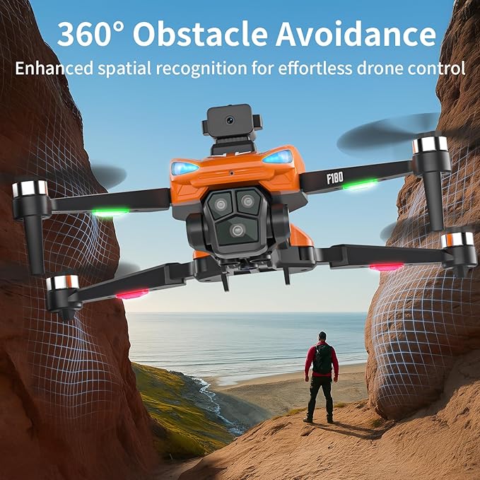 F180 Drones with 4K Camera Adults 4.5" LCD RC Screen, Follow Me Professional Drone GPS Auto Return Home, 5GHz FPV Real-Time RC Quadcopter Dron for Beginner, SD Card, Long Flight Time Under 249g