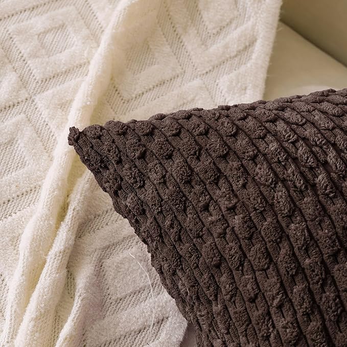 Set of 4 Dark Brown Decorative Throw Pillow Covers 12x20 Inch Corduroy Pillow Covers for Bed Couch Sofa Living Room Soft Cushion Cases