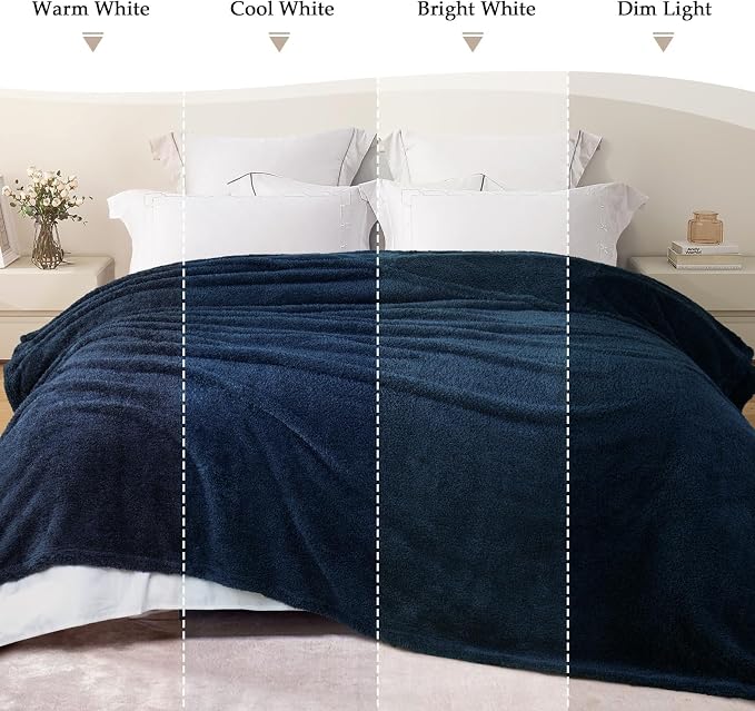 Exclusivo Mezcla Fleece Bed Blankets Queen Size, Ultra Soft, Lightweight and Fuzzy Navy Blue Blanket for Women, Home Decor, 90x90 Inches
