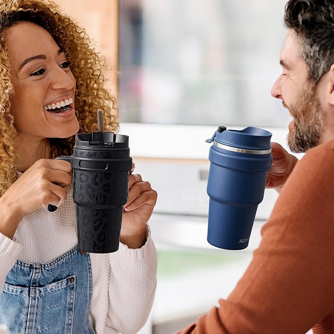 20 oz Insulated Coffee Mug Tumbler with Handle, Stainless Steel Travel Mug Tumbler with Lid and Straw,Double Wall Vacuum Leak Proof Ice Coffee Thermal Cup, Dark Rainbow