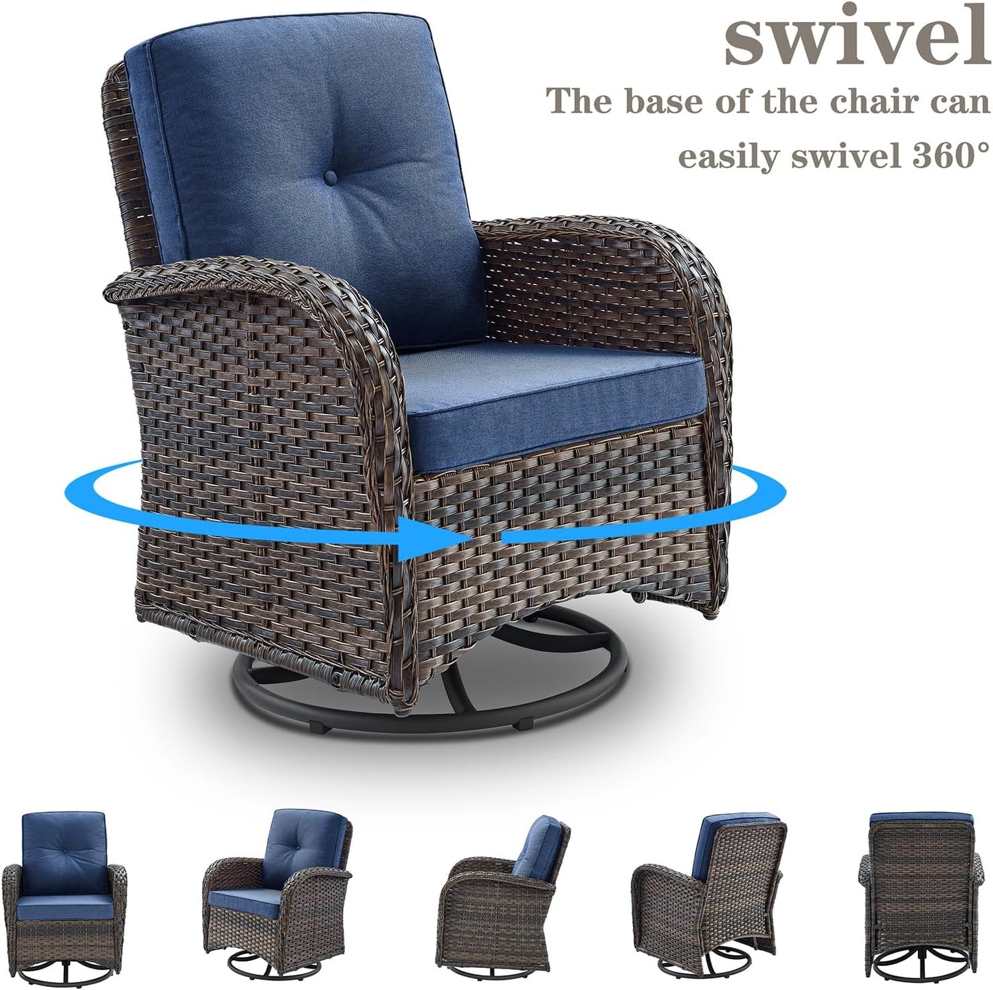Patio Wicker Furniture with Swivel Rocker Chairs Loveseat, 5 Piece Rattan Furniture Outdoor Table and Chairs Set for Patio Deck Porch Backyard