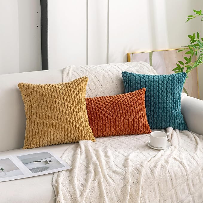 Set of 4 Teal Decorative Throw Pillow Covers 24x24 Inch Corduroy Pillow Covers for Bed Couch Sofa Living Room Soft Square Cushion Cases