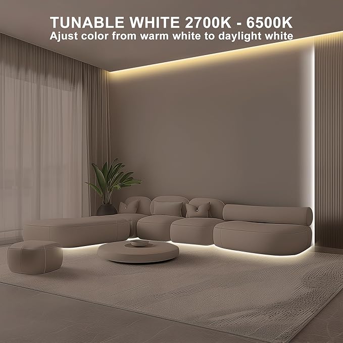 Tatazone 32.8ft Tunable White COB Led Strip Light with RF Remote, CRI93+ Dimmable CCT 2700K-6500K COB Led Tape Lights, Adhesive High Density Dual Color Led Light Strip for Bedroom, Kitchen, Cabinet